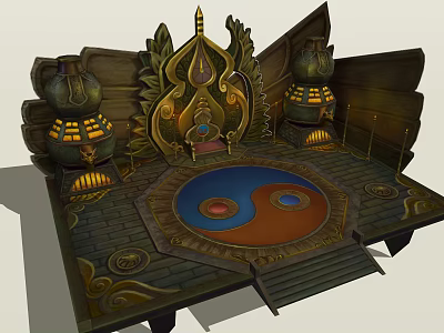 Ancient Architecture Displaying Yin Yang Diagram Traditional Lanterns And Intricate Carvings 3d model