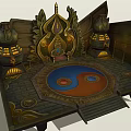 Ancient Architecture Displaying Yin Yang Diagram Traditional Lanterns And Intricate Carvings
