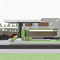 Modern Detached Villa Exterior Design With Palm Trees Driveway Car And Swimming Pool