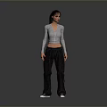 Child in Gray Long Sleeve Top Black Pants and White Sneakers Against Gray Gradient Background