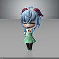 Cute Chibi Cartoon Character With Blue Hair Pigtails Red Bow White Top Green Plaid Skirt