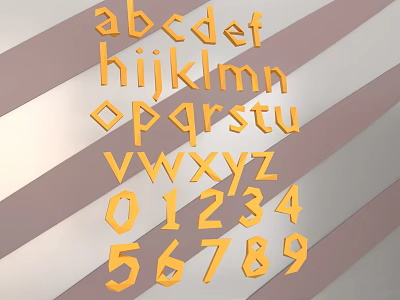 Orange Alphabet Letters And Numbers On Purple White Striped Background 3d model