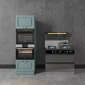 Modern Kitchen Appliances With Light Green Double Ovens And Black Silver Cooktop Range Hood