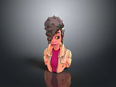 3D Stylized Character With Curly Dark Hair Beige Jacket And Pink Top Design 3d model
