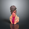 3D Stylized Character With Curly Dark Hair Beige Jacket And Pink Top Design