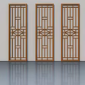 Traditional Wooden Swing Doors With Geometric Patterns And Three Panel Design 3d model