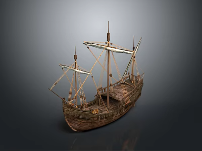 Ancient Wooden Ship Model With Tall Masts Intricate Rigging And Detailed Hull 3d model