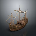 Ancient Wooden Ship Model With Tall Masts Intricate Rigging And Detailed Hull
