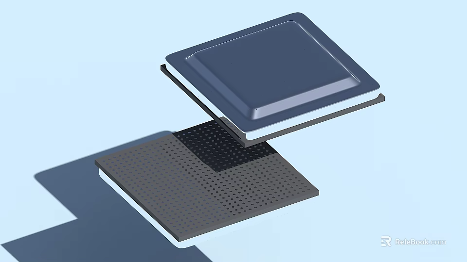 Open Electronic Device Component With Dark Blue Cover And Perforated Gray Base 3d model