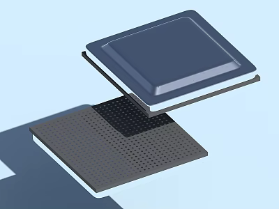 Open Electronic Device Component With Dark Blue Cover And Perforated Gray Base 3d model