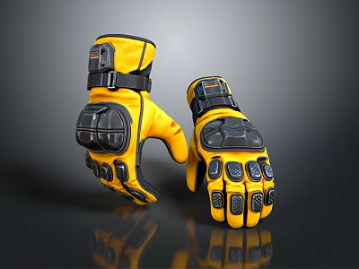 Yellow And Black Protective Gloves With Reinforced Palms And Secure Strap Design 3d model