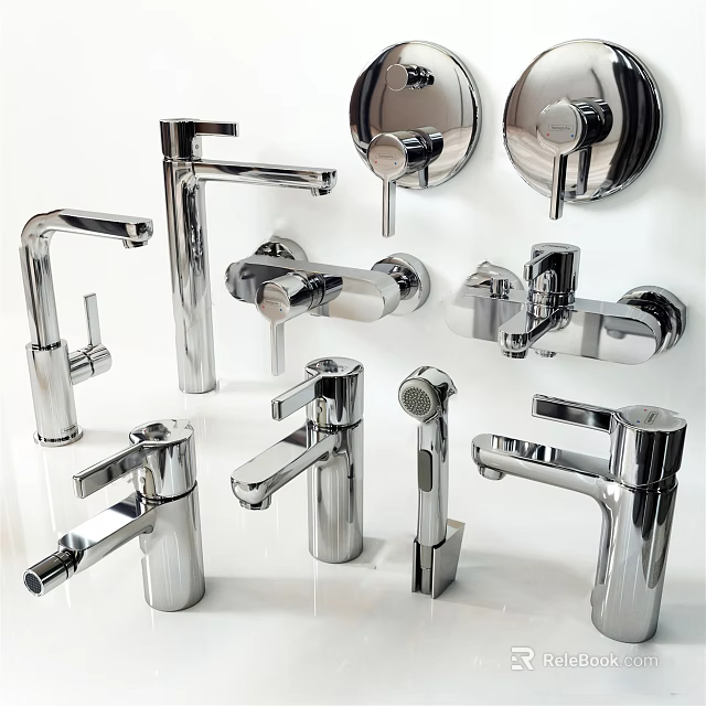 Stylish Modern Chrome Faucets Collection With Various Bathroom And Kitchen Designs 3d model