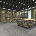 Monitoring Room Interior With Camouflage Patterned Walls Large Control Console And Big Screen
