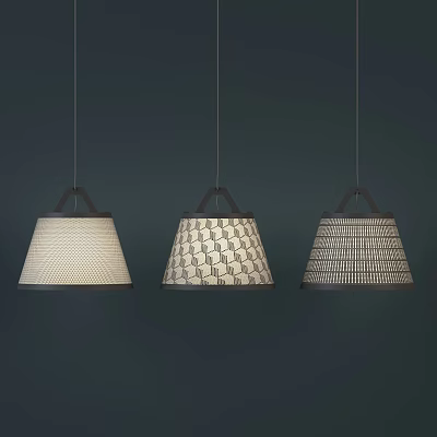 Three Modern Pendant Lights Design With Geometric Lampshades And Minimalist Dark Setting 3d model