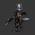 Gray Wolf Game Movie Character With Armored Suit Red Vest And Weapons