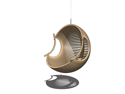 Modern Brown Rattan Hanging Chair With Round Hollowed Stripe Design For Relaxation 3d model
