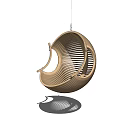 Modern Brown Rattan Hanging Chair With Round Hollowed Stripe Design For Relaxation