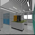 Modern Laboratory Interior With Green Workbench White Blue Cabinets Fume Hood Windows And Lighting
