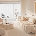 Modern Living Room Interior With Sectional Sofa Round Coffee Table And Floor to Ceiling Windows