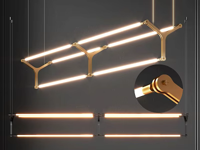 Modern Linear Pendant Light With Brass Metal Frame And LED Light Strips 3d model