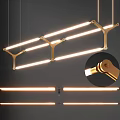 Modern Linear Pendant Light With Brass Metal Frame And LED Light Strips