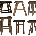 Natural Wooden Stools With Square Round Seats And Different Leg Structures 3d model