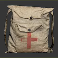 Vintage Canvas Medical Equipment Backpack With Red Cross Symbol And Straps