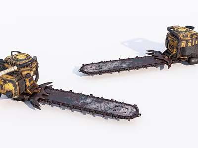Industrial Chainsaws Yellow And Black With Sturdy Design Worn Chains For Heavy Duty Use 3d model