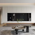 Modern Living Dining Room With TV Wall Sofa Coffee Table And Floor To Ceiling Windows