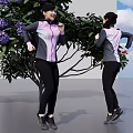 Women in Purple and Gray Sportswear Exercising by Purple Flowering Tree Under Blue Sky