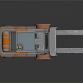 Orange Industrial Forklift With Metal Cab And Front Forks On Black Surface