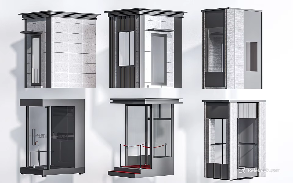 Modern Entrance Door Designs With Glass Panels Metal Frames And Railings 3d model 
