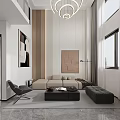 Loft Living Room With Modern Minimalist Decor And Large Windows