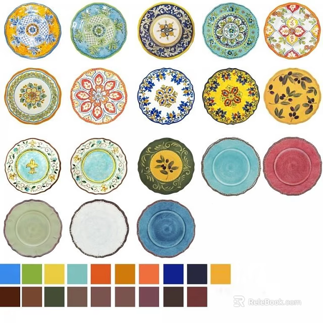 Colorful Decorative Plates as Unique Wall Decor with Various Patterns and Hues 3d model 