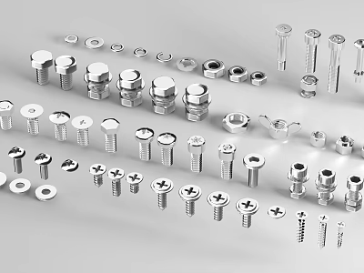 Various Hardware Tools Including Different Types Of Screws Bolts Nuts And Washers 3d model