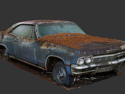Old Rusted Car with Weathered Body Moss Covered Hood and Rusted Details 3d model