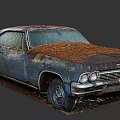 Old Rusted Car with Weathered Body Moss Covered Hood and Rusted Details