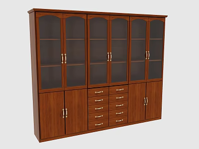 Wooden File Cabinet With Glass Doors Multiple Drawers And Storage Shelves Design 3d model