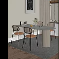 Modern Dining Table Set with Fluted Pedestal White Top and Rattan Back Orange Cushion Chairs