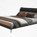 Modern Double Bed With Upholstered Headboard Multiple Pillows And Soft Blanket 3d model