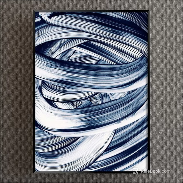 Abstract Blue And White Swirl Lines Wall Art For Modern Interior Decor 3d model 