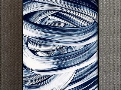 Abstract Blue And White Swirl Lines Wall Art For Modern Interior Decor 3d model