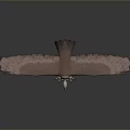 Flying Eagle Spreading Wings with Brown and White Feathers and Extended Claws Against Gray Background