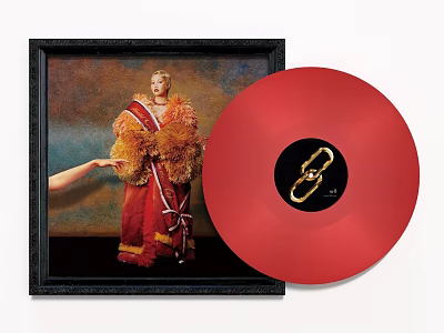Framed Magazine Cover Featuring Person In Red Outfit Red Vinyl Record And Gold Chain Logo 3d model