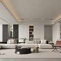 Modern Dining Living Room Interior Design With Open Layout Sofa Coffee Table And Lighting 3d model
