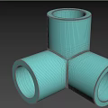 Green Three Way Pipe Fitting With Three Open Ends And Smooth Surface Construction 3d model