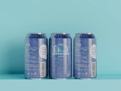 Refreshing Ales Cans Display With Three Units On Blue Background And Clean Design 3d model