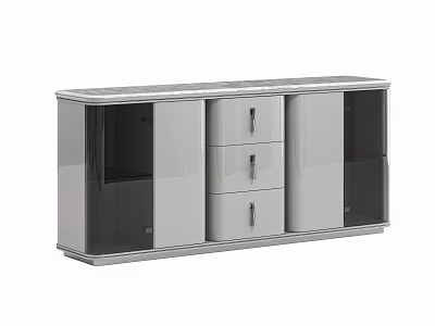Modern Light Gray Sideboard With Glass Doors Drawers And Storage Space 3d model