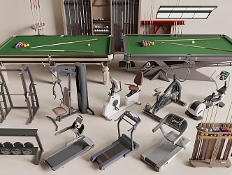 Sports Equipment Fitness Equipment Treadmill Billiard Table Billiard Cue Power Bike 3d model
