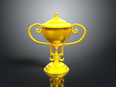 Golden Trophy With Ornate Handles Lid And Shiny Base Design 3d model